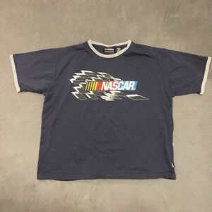 NASCAR Shirt Men's XXL Navy Racing Logo Graphic Tee Crew Neck‎ Short Sleeve Crop